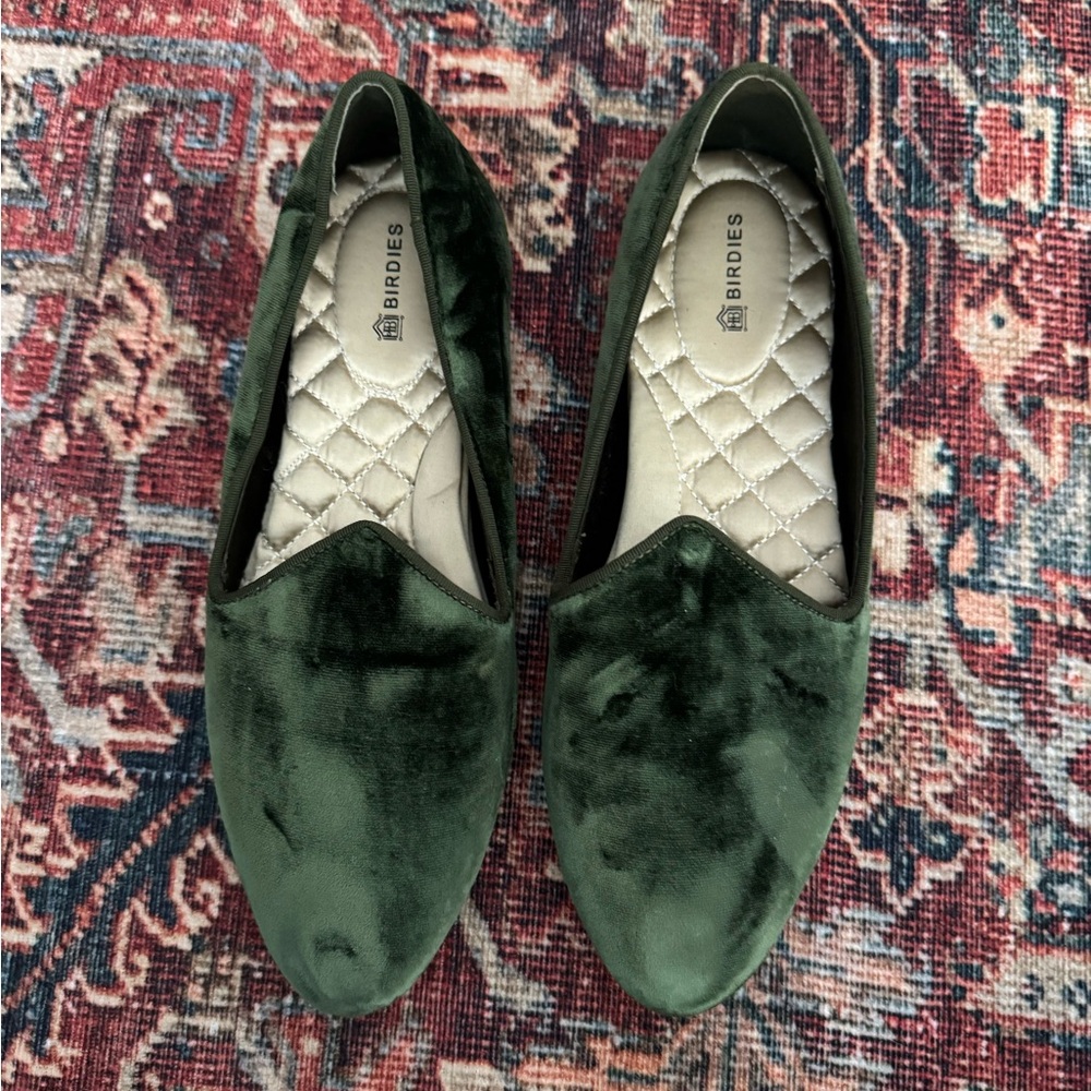 Birdies Emerald Velvet Flats NWOB